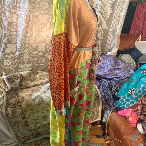 Multicolor Vintage Kimono Made From Repurposed Indian Silk - Picture 3 of 7